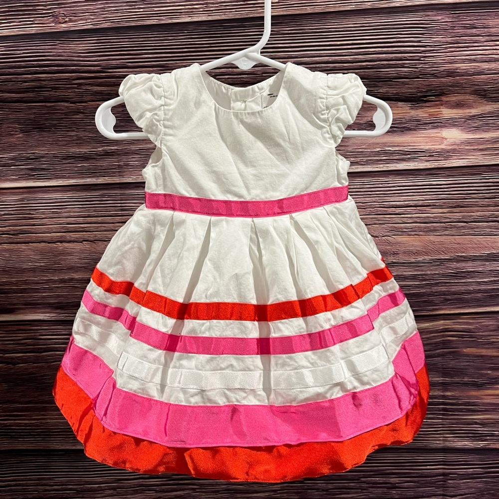 Carter's White Dress with Pink and Red Stripes 6 mths